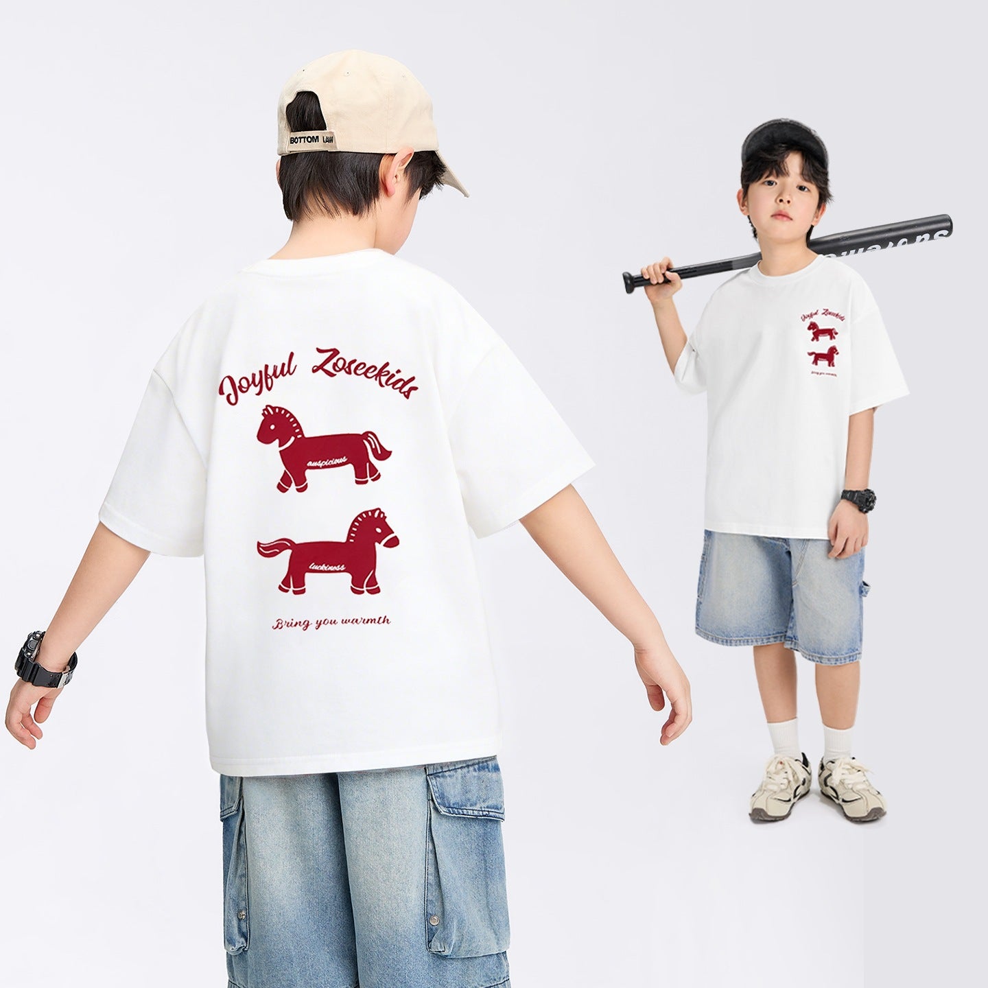 Children's Clothing Red Short-sleeved Summer Older Boys Clothes Class Pure Children's T-shirt