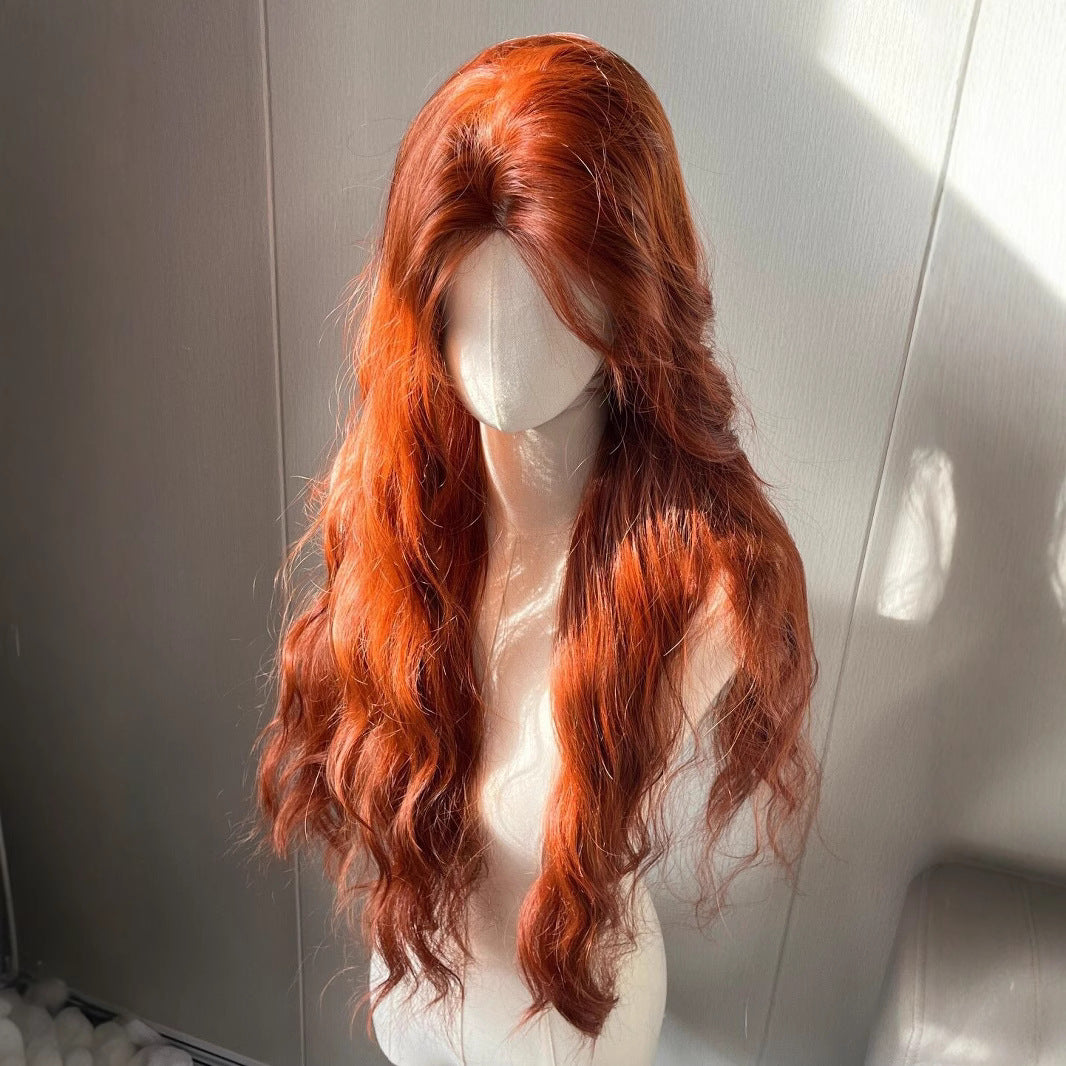 Women's Dirty Orange Water Ripple Curly Hair Simulation Natural Fashion Wig Long Curls