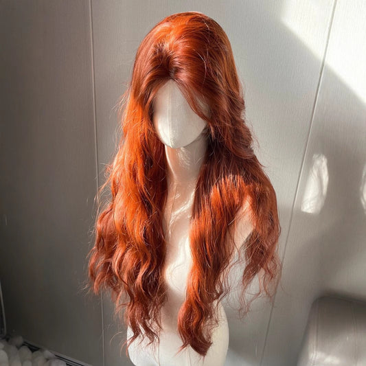 Women's Dirty Orange Water Ripple Curly Hair Simulation Natural Fashion Wig Long Curls