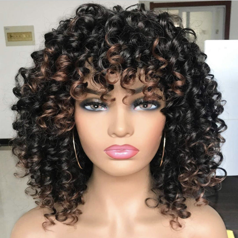 Women's Front Lace Small Black Wrapped African Wig Short Curly Hair