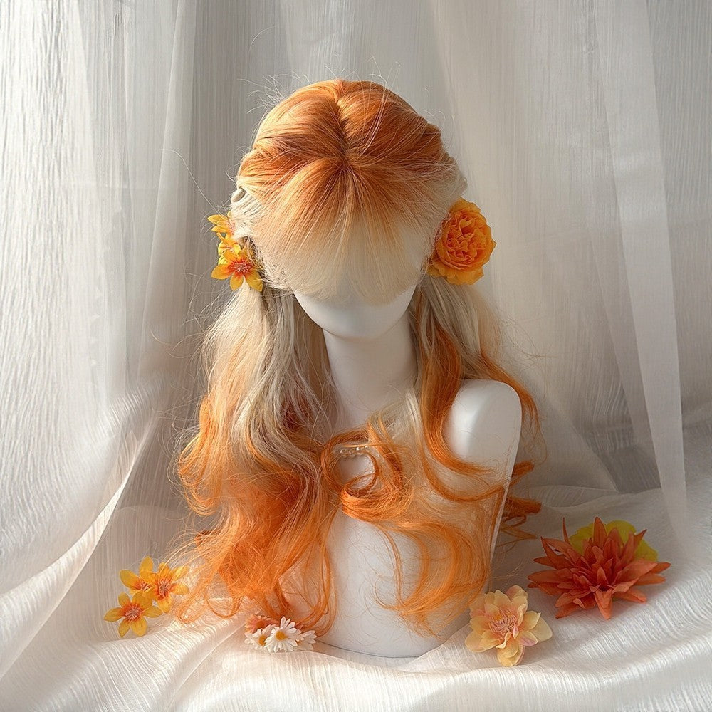 Afterglow White Orange Gradient Big Wave Curly Hair Wig Long Curls