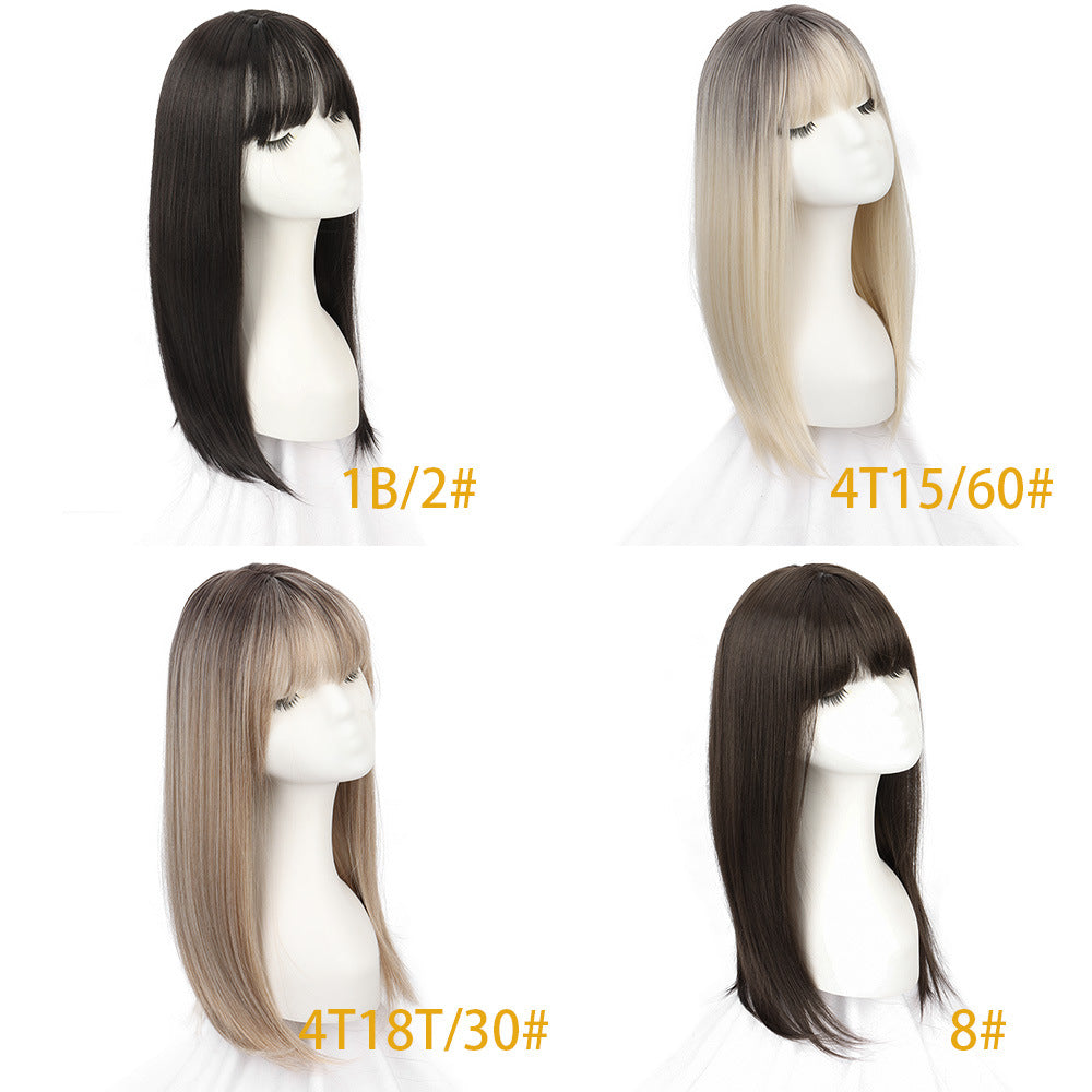 Hair Supplementing Piece Simulation Scalp Mid-length Head Covering Gray Wig