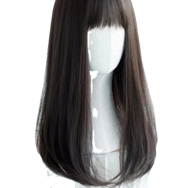 Women's Long Collarbone Length Haircut Air Bangs Natural Fluffy Short Round Real Hair Wig