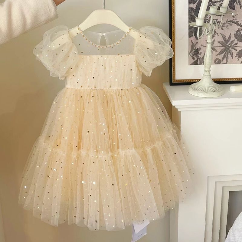 Children's Princess Summer Western Style Sequined Mesh Bubble Skirt Children's Dress