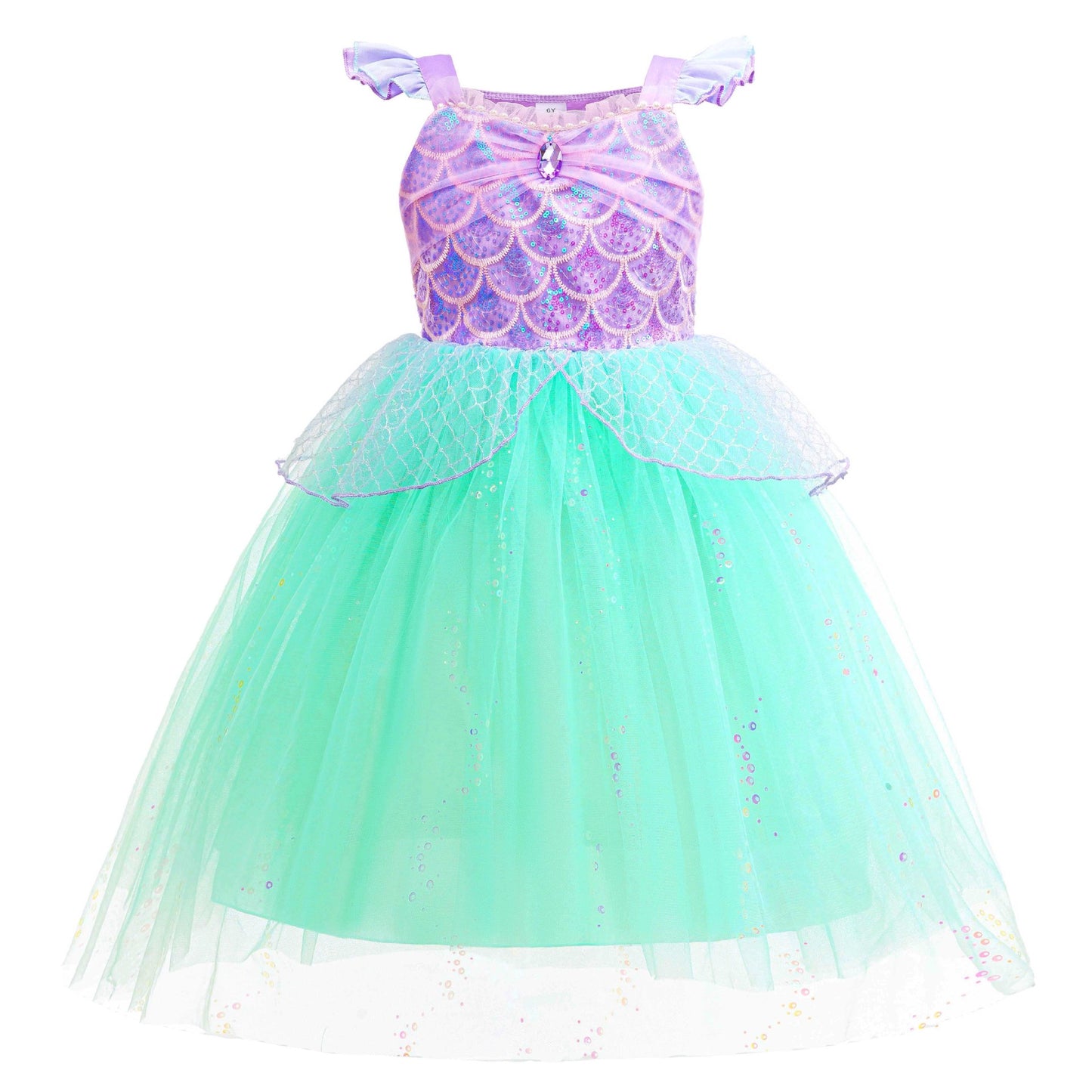 Mermaid Princess Flounced Sleeve Flashing Western Style Tulle Children's Dress
