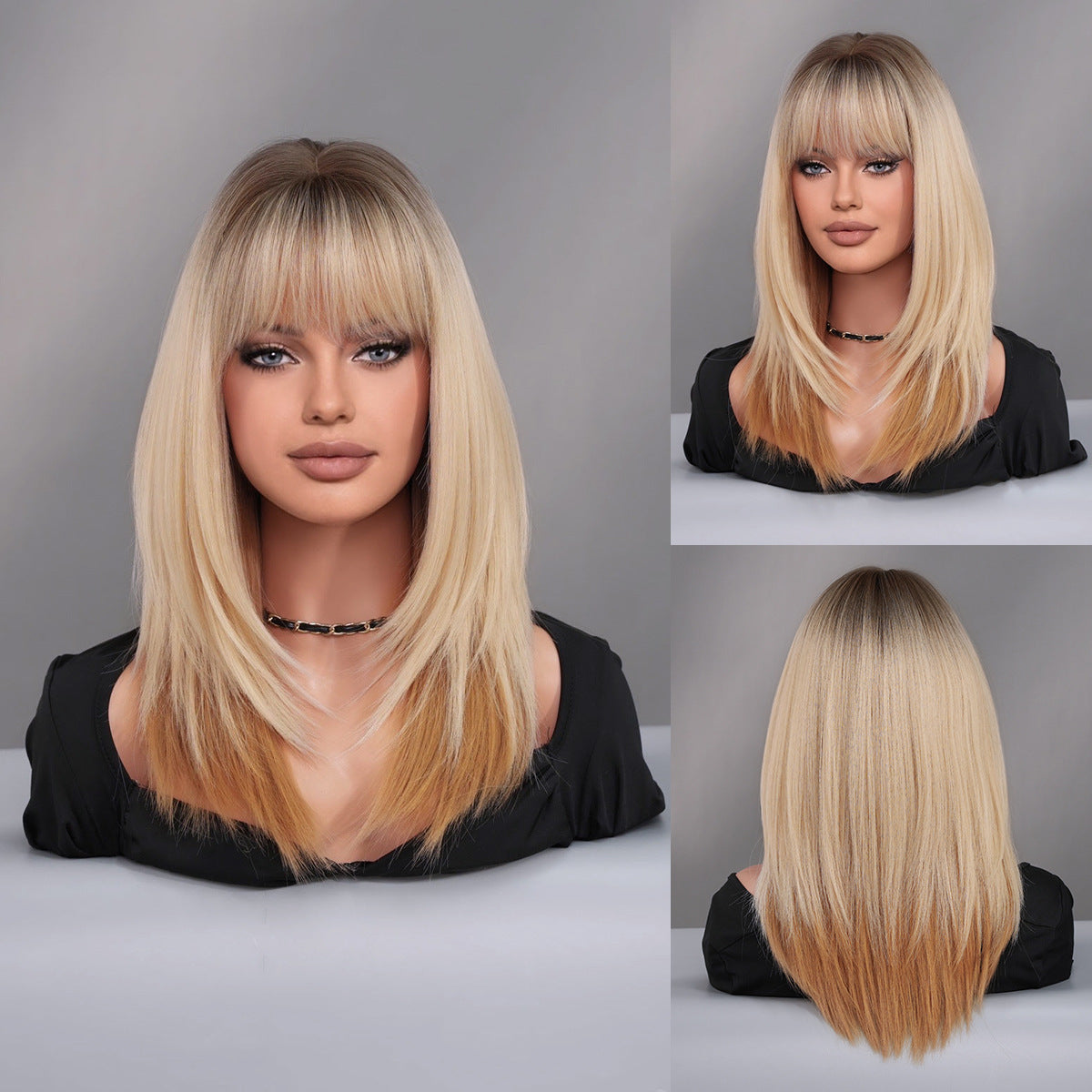 Optional Hair Bangs Female Natural Chemical Long Straight Wig