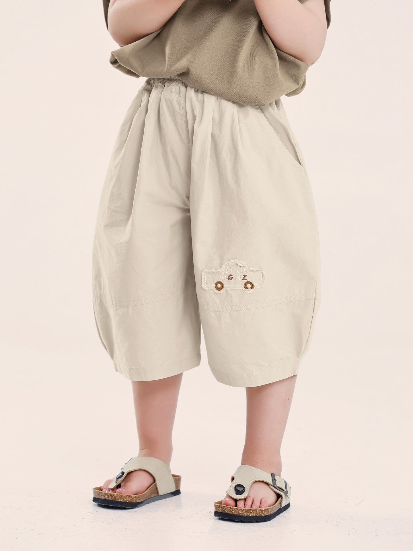 Children's Boy Summer Cotton Cropped Embroidered Middle Children's Pants