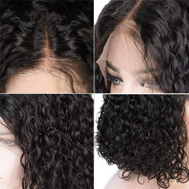 Women's Front Lace Short Curly Hair African Small Black Wig Long Curls