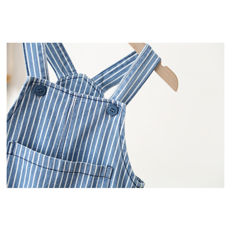 Children's Clothing Korean Style Suspender Striped Western Soft Children's Pants