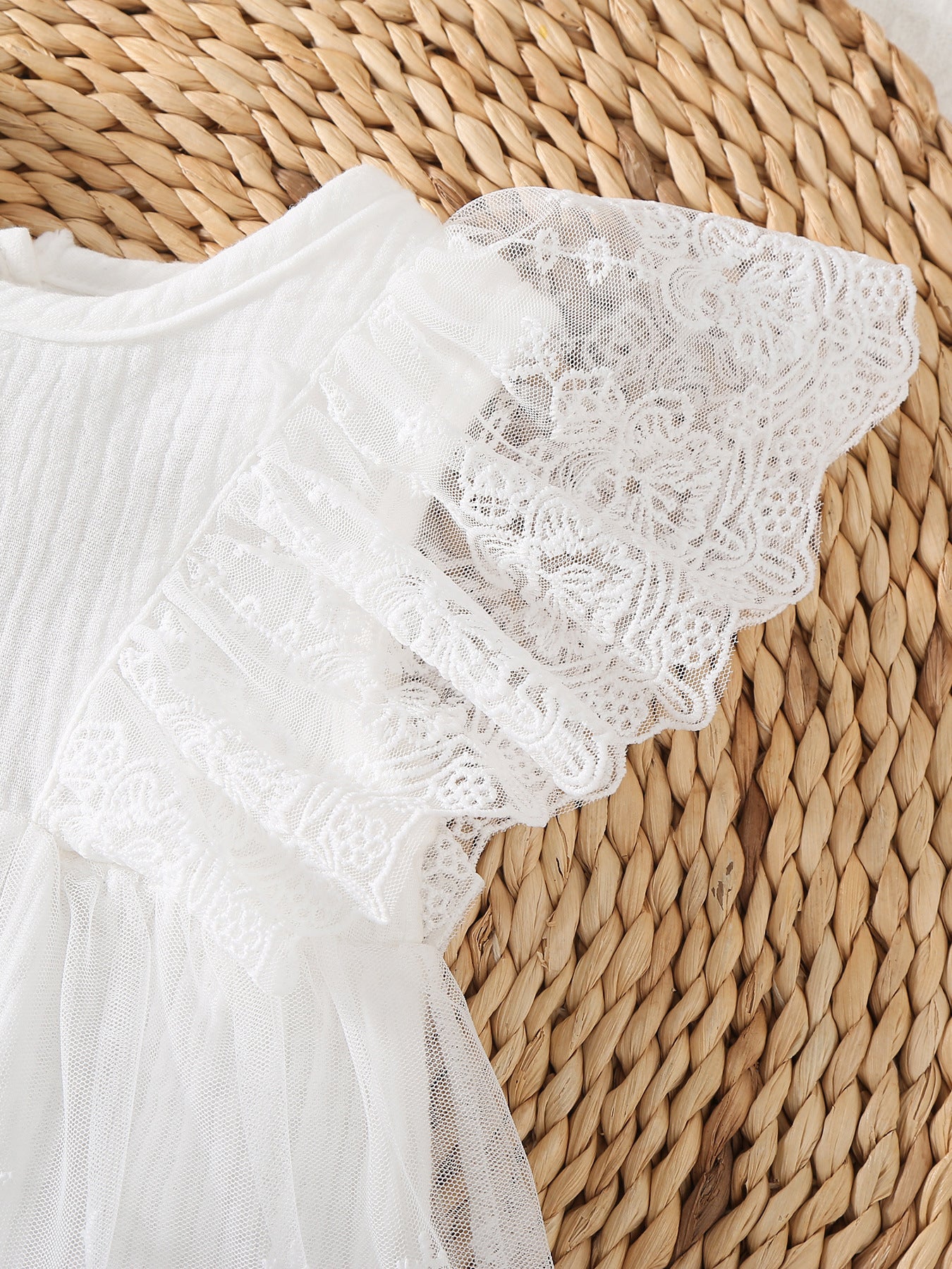 Lace Flounced Sleeve One-piece Romper Born Princess Jumpsuit, Climbing Suit