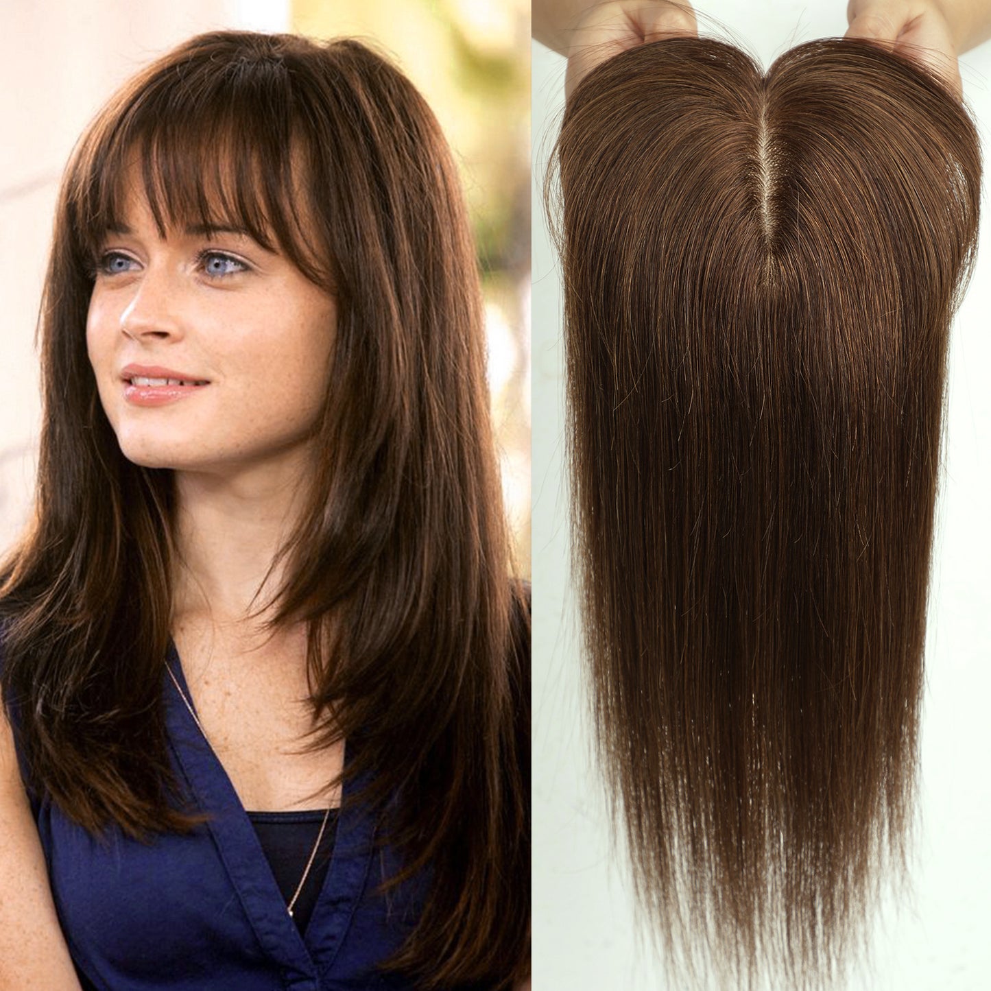 Women's Set One-piece Light Breathable Real Human Hair Gradient Gold Piece Wig