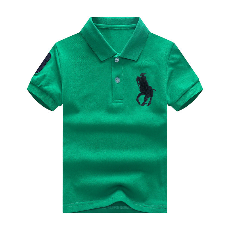 Children's Summer Solid Color Polo Collar Medium Size Shirt Trendy Children's T-shirt
