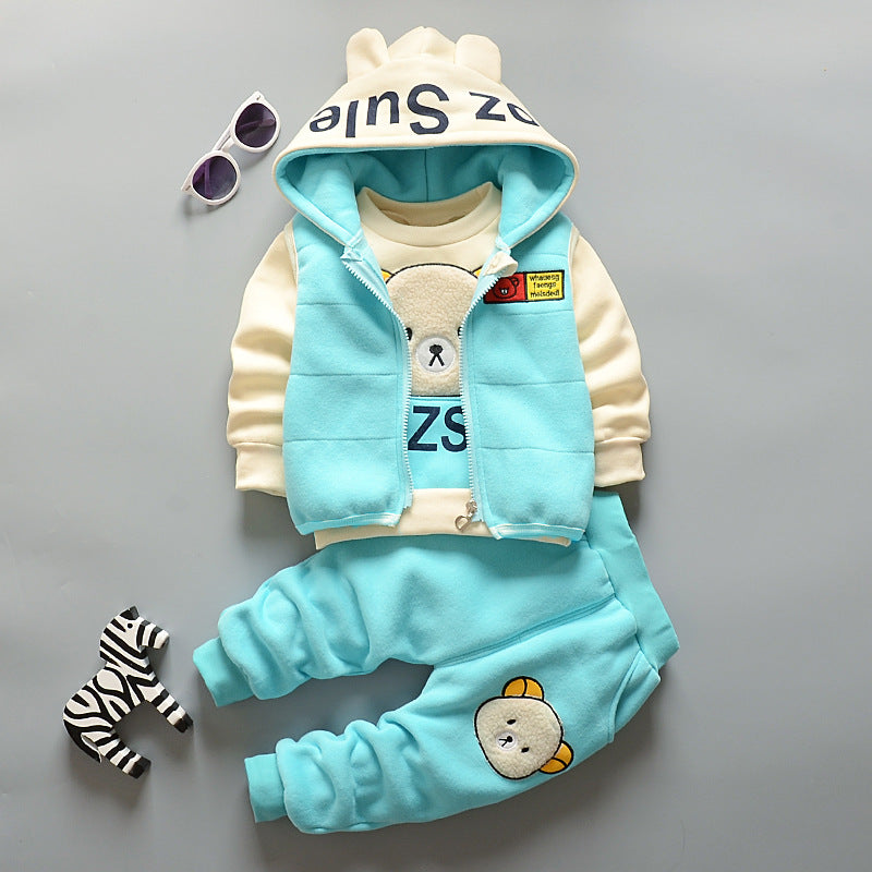 Children's Fleece-lined Sweater Handsome Boys Clothes Two-piece Children's Suit