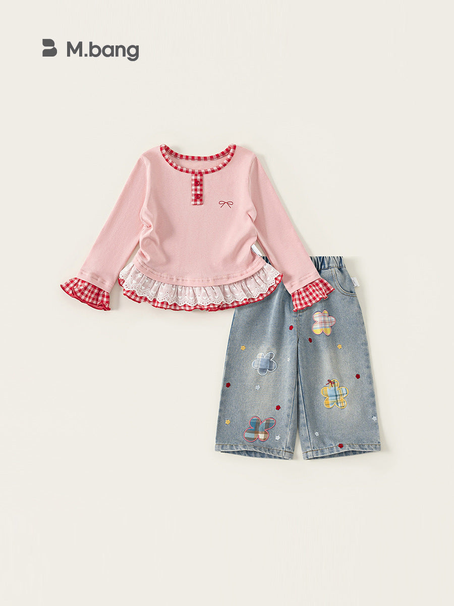 Children's Woven Clothing Clothes Korean Style Summer T-shirt Jeans Two-piece Set Children's Suit