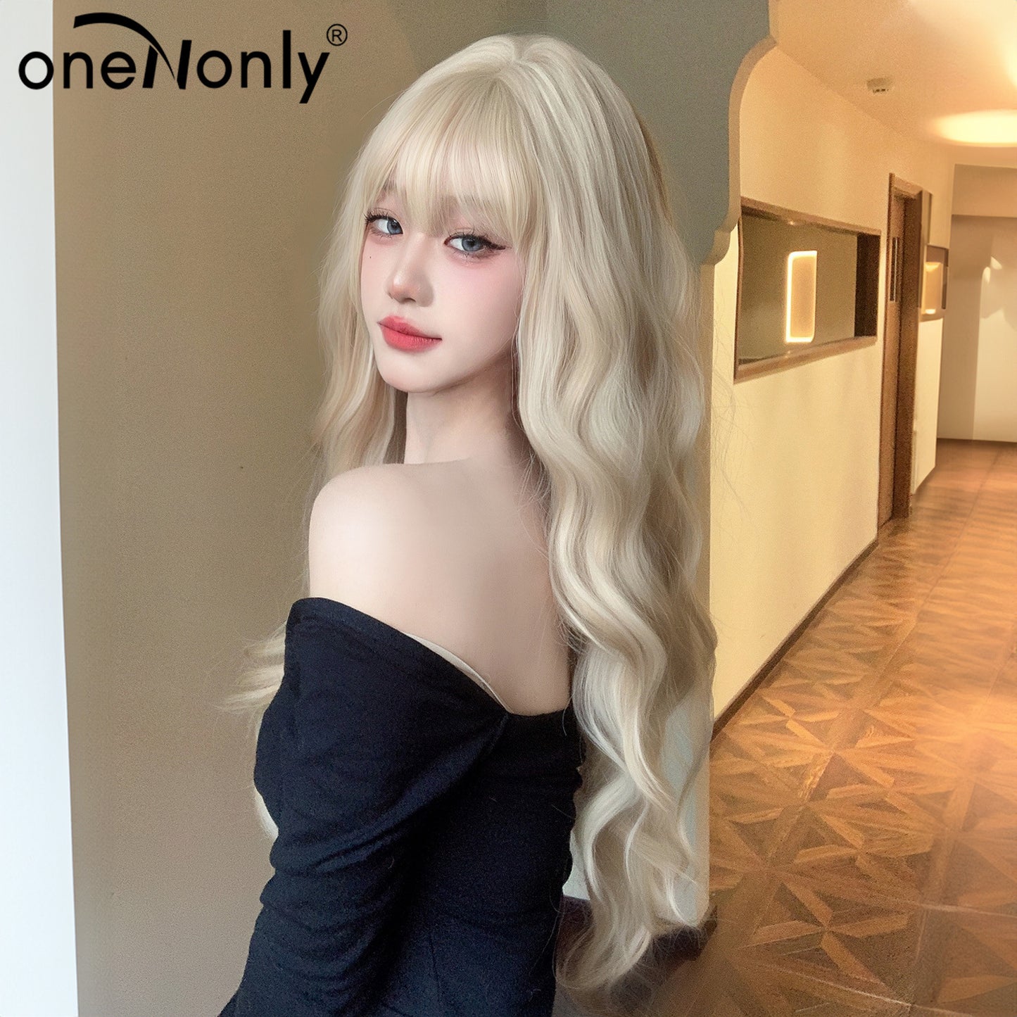 Women's Korean Curly Hair Bangs Big Wave Simulation Natural White Wig Long Curls
