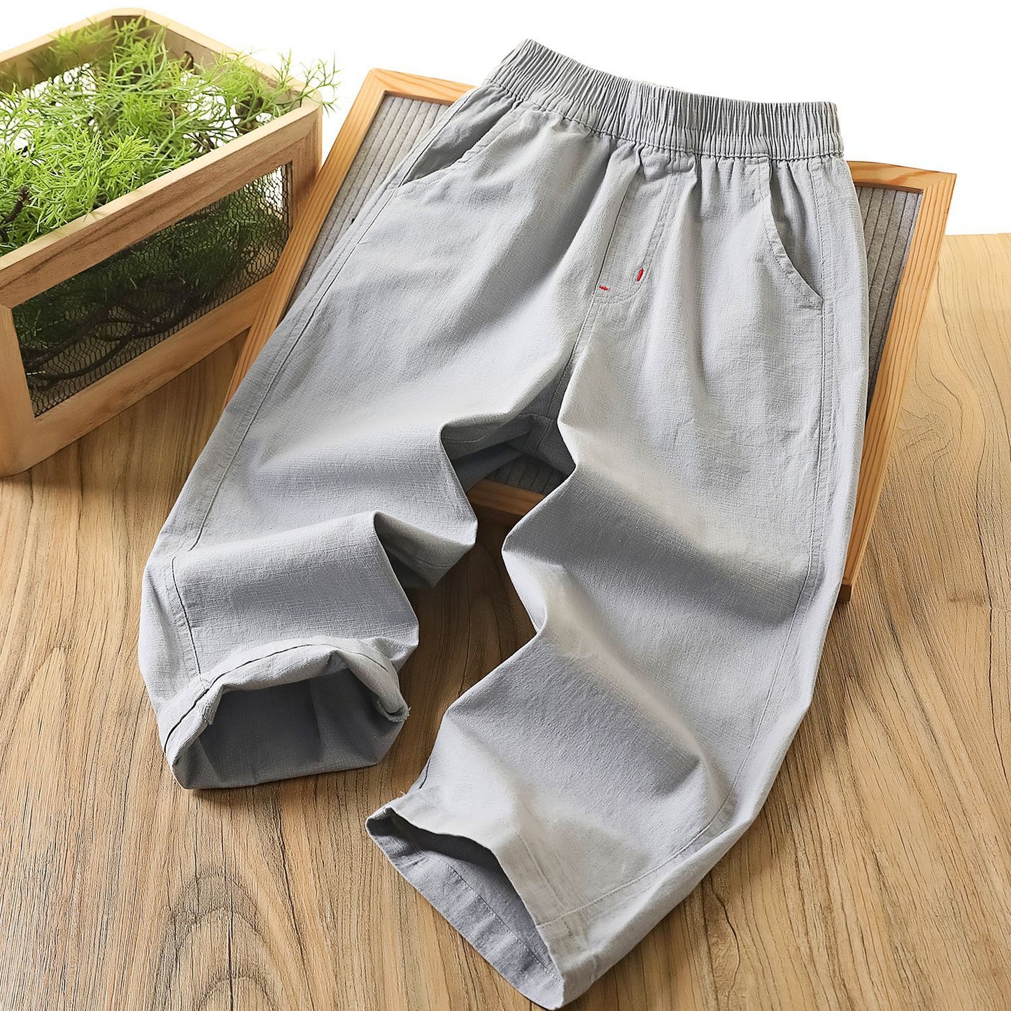 Children's Straight Casual Summer Cotton Linen Trousers P Children's Pants