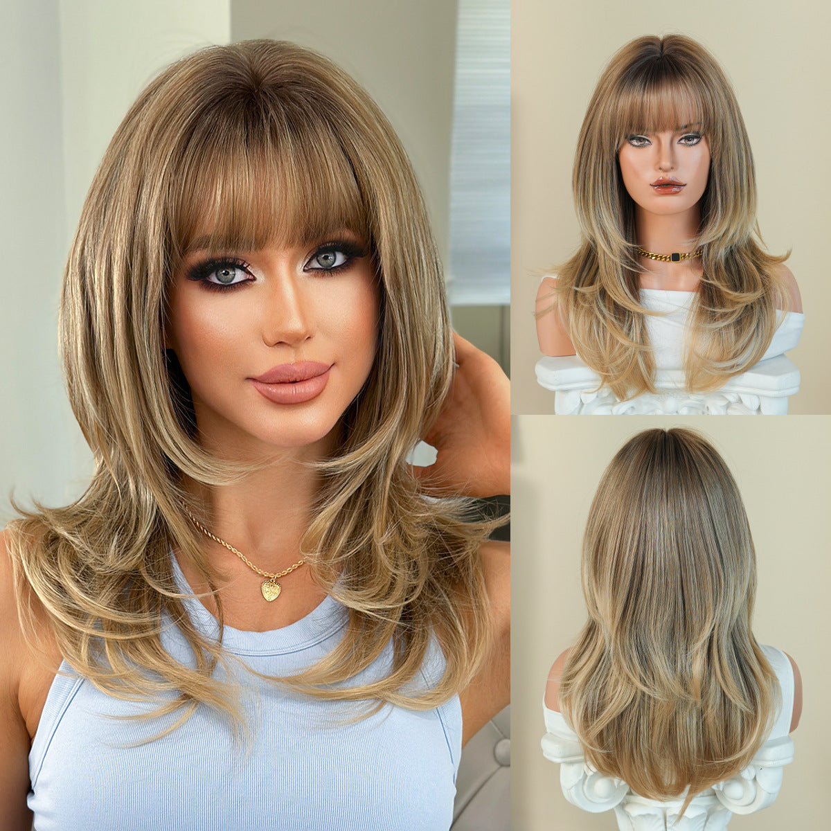 Quality Platinum Female Layered Texture Hair Bangs Natural Heat-resistant Long Straight Wig