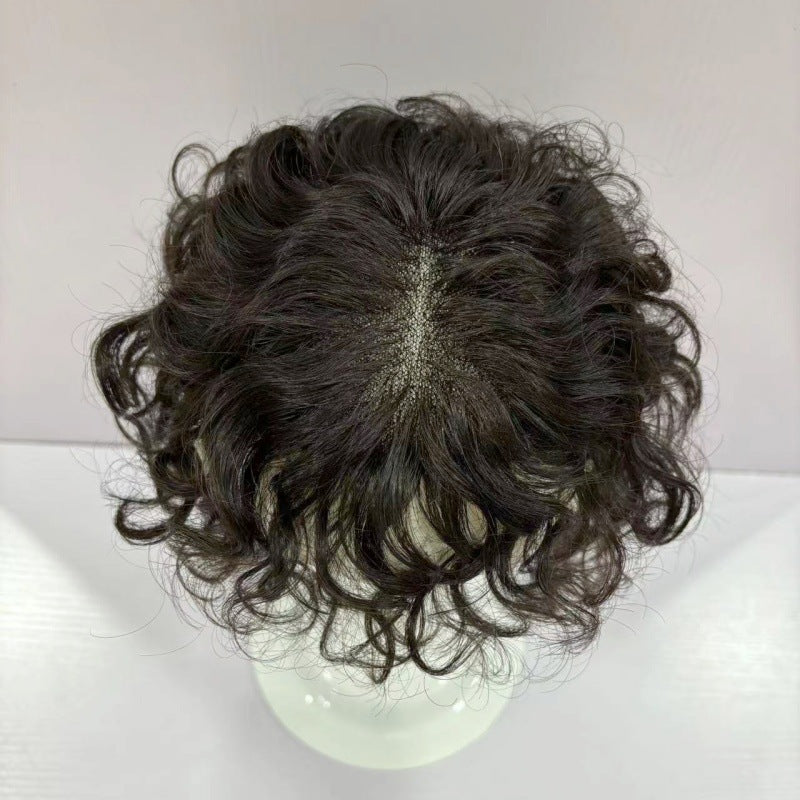 Hair Supplementing Piece Real Human Head Replacement One Covering Gray Wig