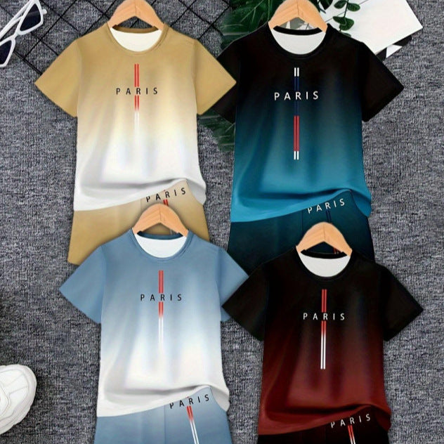 Gradient Letter Print Suit Medium Big Children's T-shirt