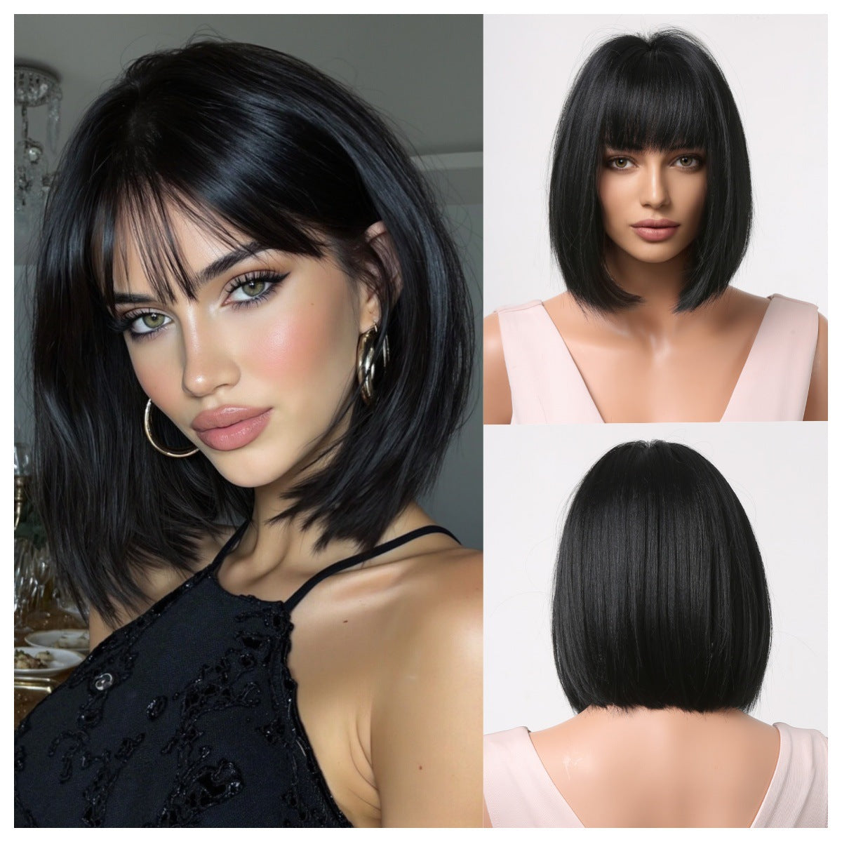 Female Summer Wave Head Clavicle Chemical Wig Short Straight Hair