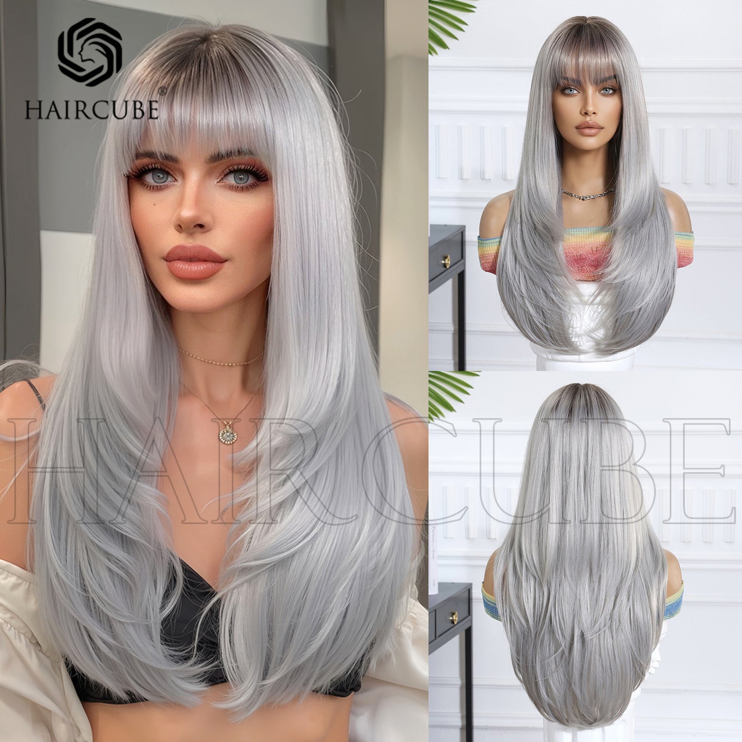 Bangs Hair Layer Head Cover Female Chemical Fiber Long Straight Wig