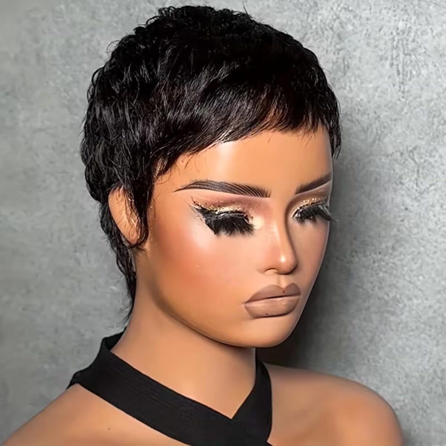 Women's Fashion African Black Layered Sheath Wig Short Straight Hair