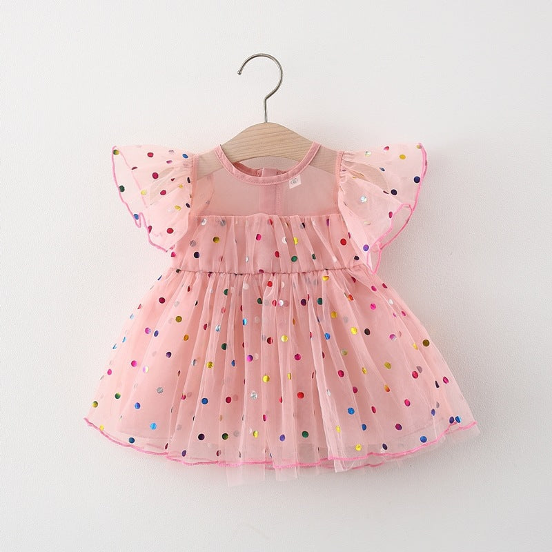 Polka Dot Puffy Tulle Skirt Toddler Flounced Sleeve Princess Fairy Children's Dress