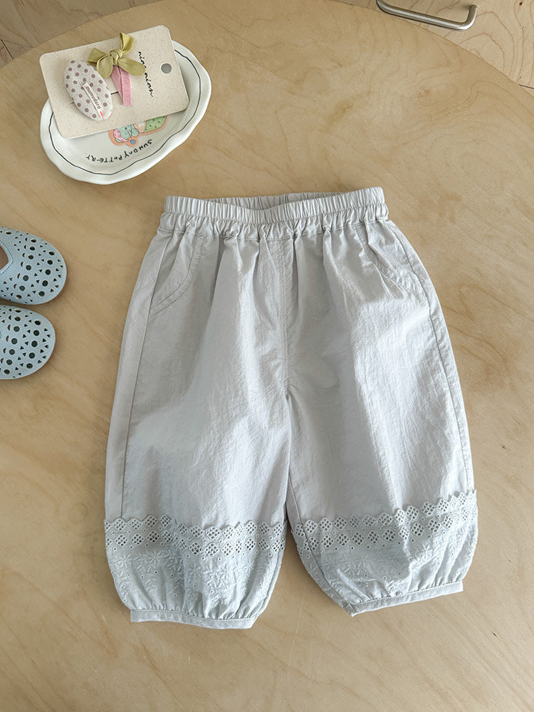 Casual Cotton Cropped Summer Infant Fashionable Lace Children's Pants