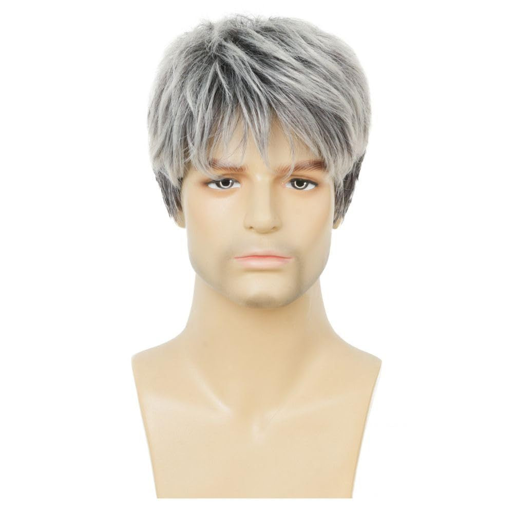 Men's Gray Layered Short Chemical Fiber Men's Wig