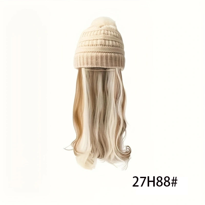Women's Winter Knitted Hat Integrated Daily Wear Wig Long Curls