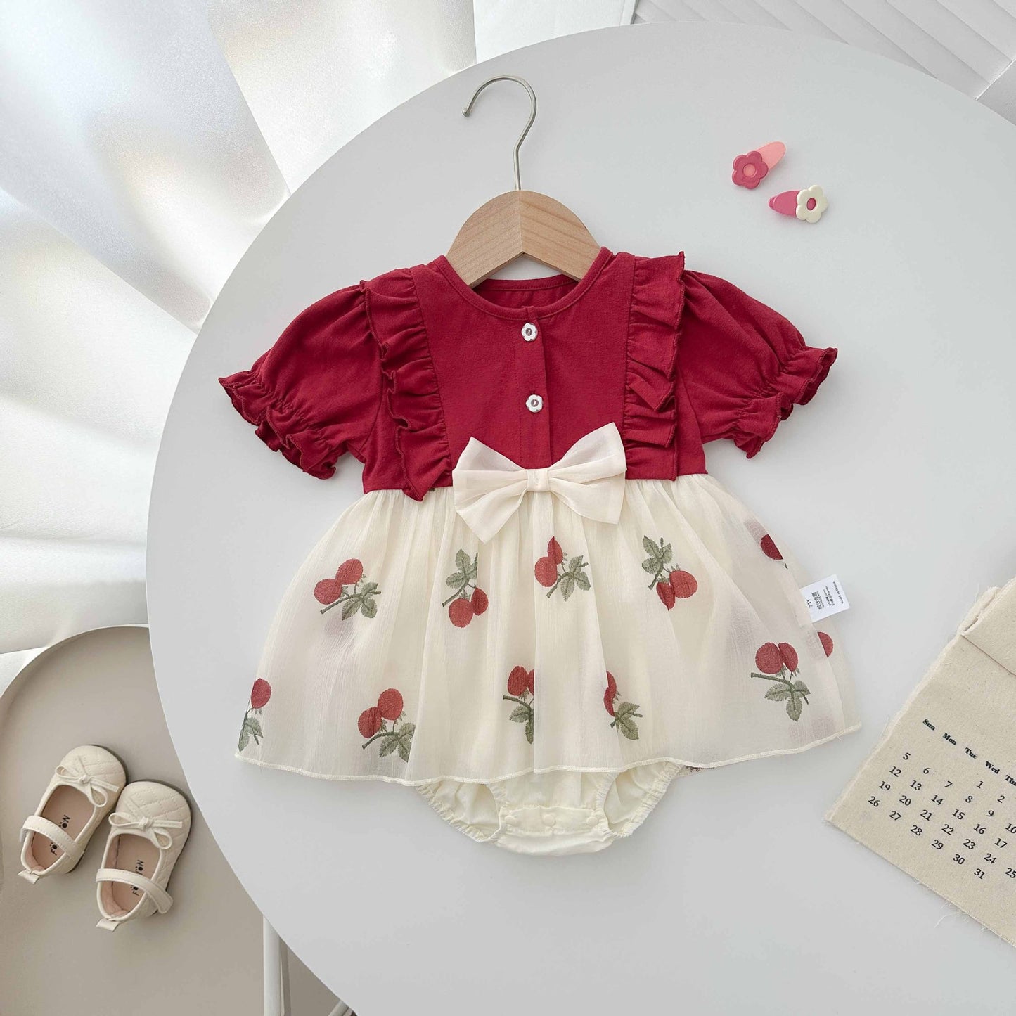 Summer Thin Clothes Western Style Lace Born Princess Red Jumpsuit, Climbing Suit