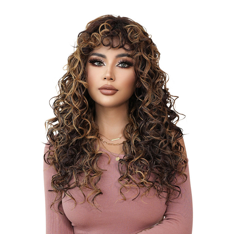 Curly Black Spring Roll Long Hair Straight Bangs Chemical Fiber Other Wig
