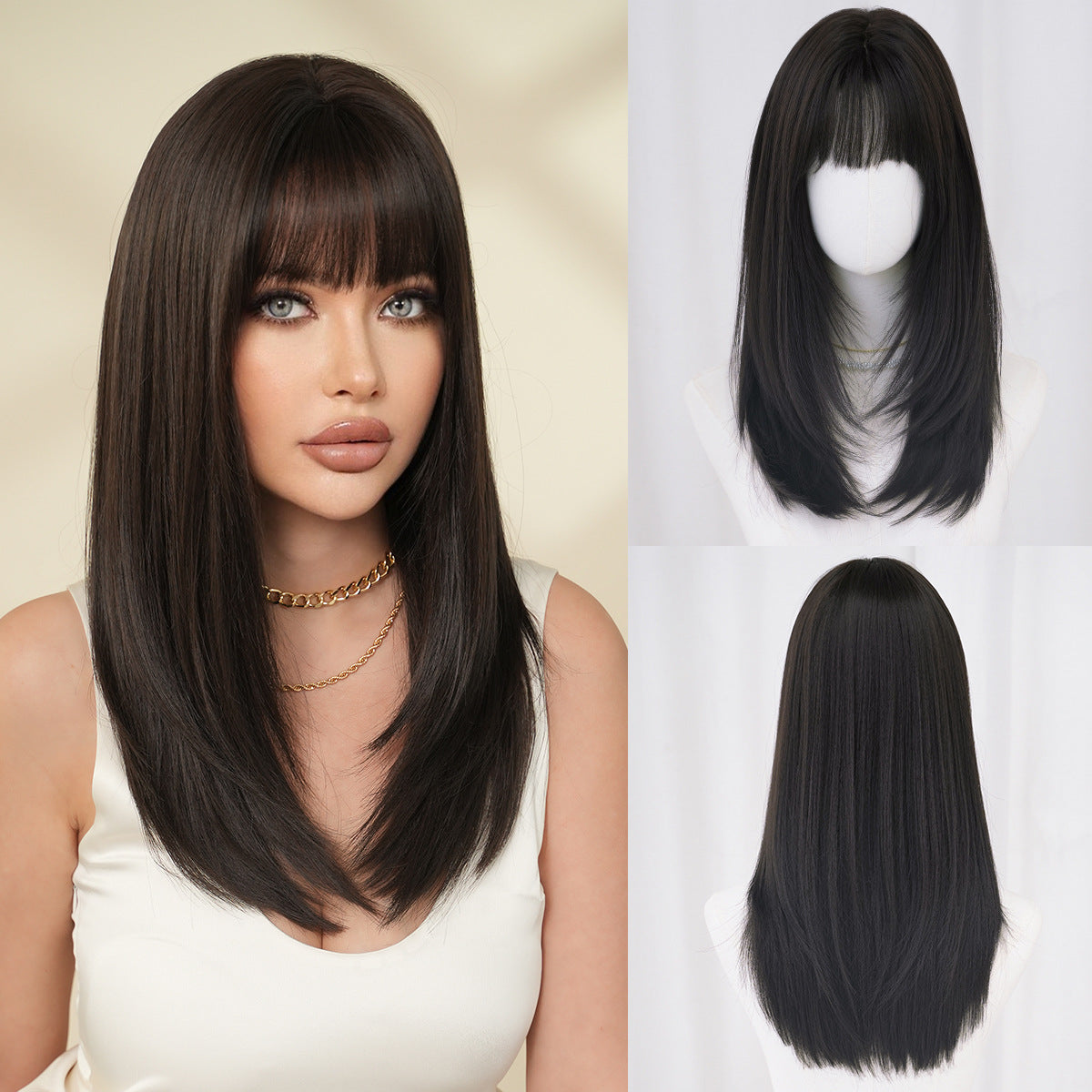 Women's Natural Hair High-level Artificial Hairstyle Bangs Long Straight Wig