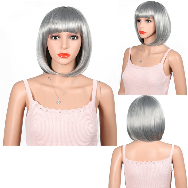 Curl Chemical Fiber Color Wave Cover Wig Short Straight Hair