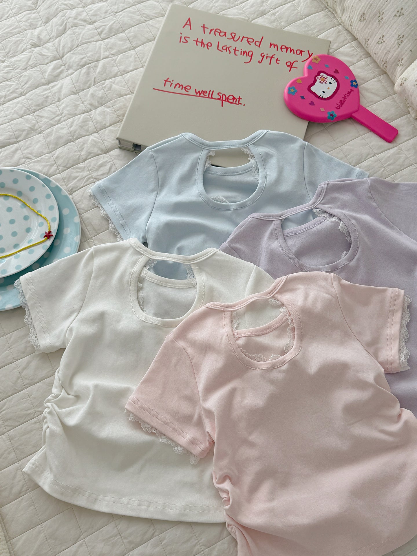Children's Xie Summer Short-sleeved Lace Solid Color Bottoming Children's T-shirt