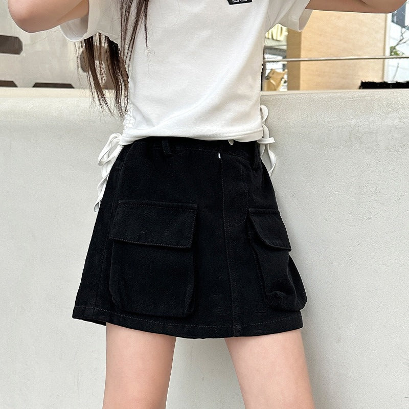 Children's Clothing Denim Skirted Leggings Summer High Waist Double Pocket Slimming Children's Suit