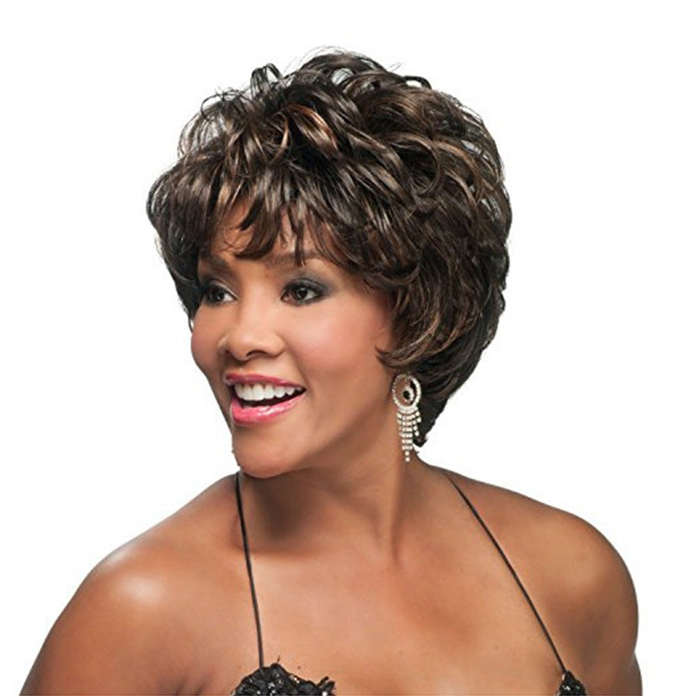Women's Fluffy Natural Brown Fiber Chemical Rose Wig Short Curly Hair