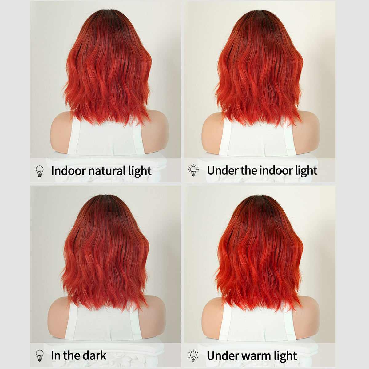 High Quality Female Red Bangs Short Wavy Curly Hair Chemical Wig Long Curls