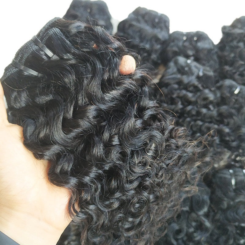 Slouchy Human Water Wave Black Bundles Real Hair Wig