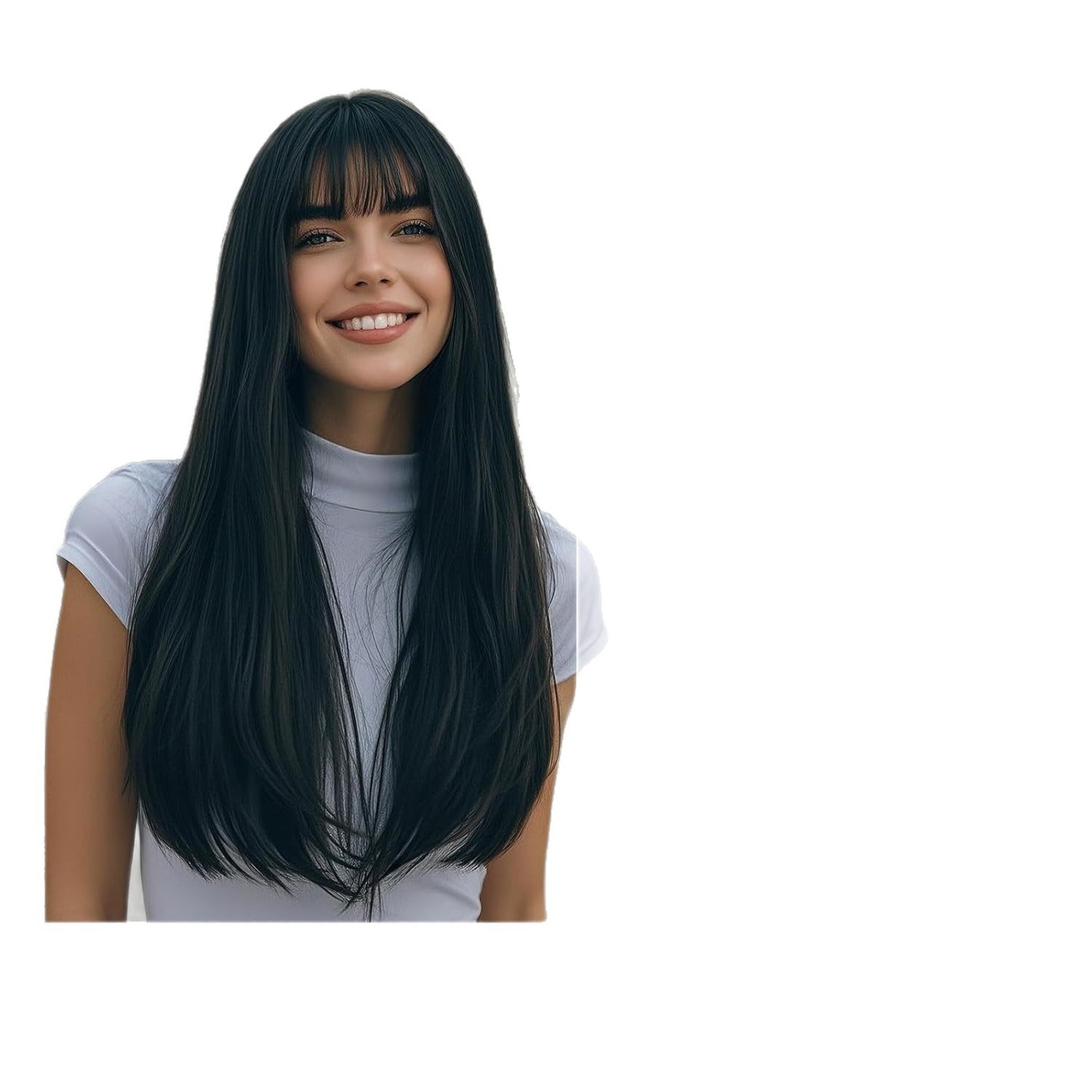 Black Bangs Hair Comfortable Elastic Net Fiber Long Straight Wig
