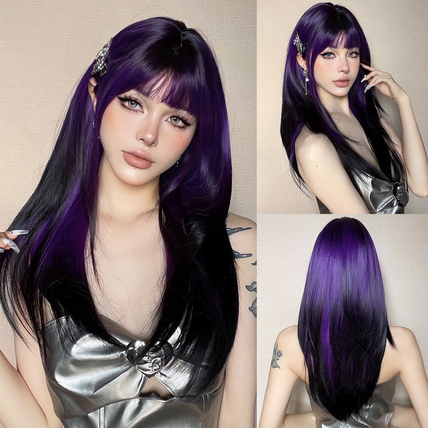 Mid-length Curly Hair Repairing Face Skin Summer Long Straight Wig