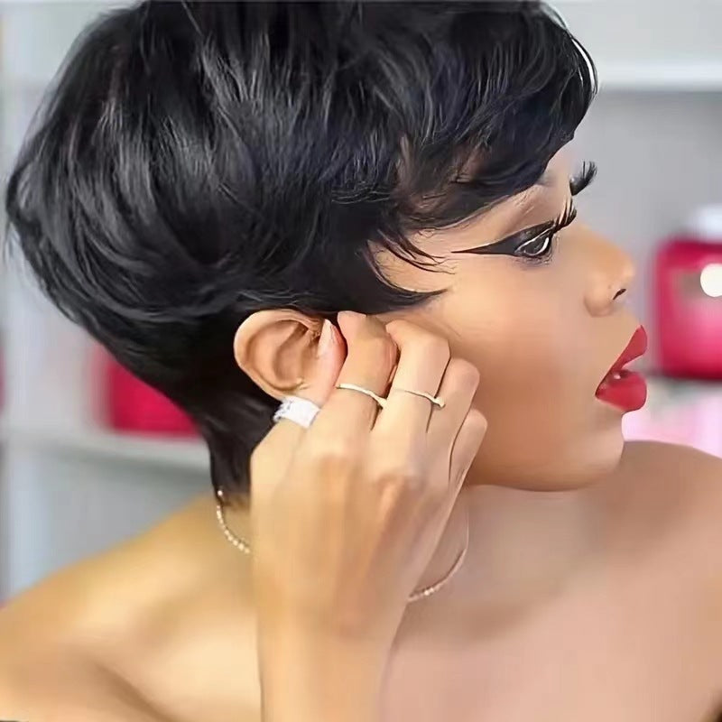 Women's Black Fluffy Natural African Fashion Hairstyle Wig Short Curly Hair