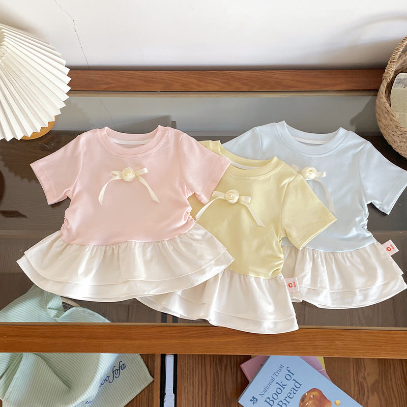 Short-sleeved Summer Sweet Bow Ruffled Tide Children's T-shirt