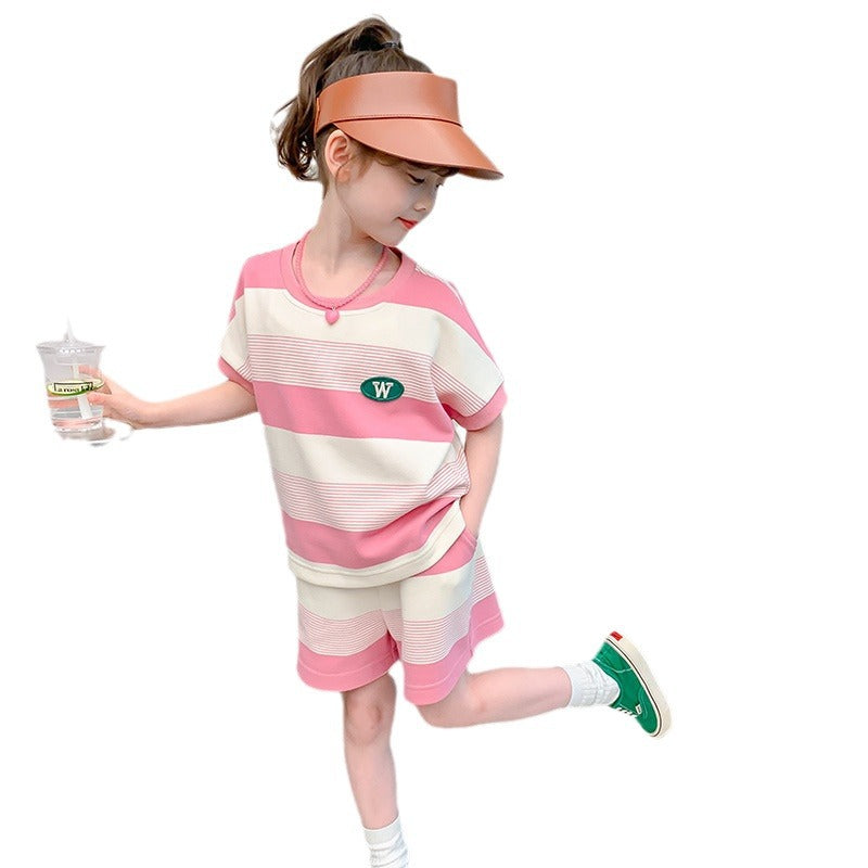 Children's Short-sleeved T-shirt Summer Clothing Clothes Older Children's Suit