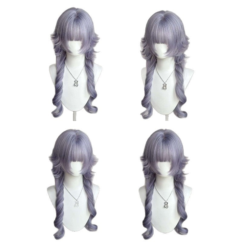 Female Bangs Purple Warped Jellyfish Head Curly Hair Universal Natural Long Straight Wig