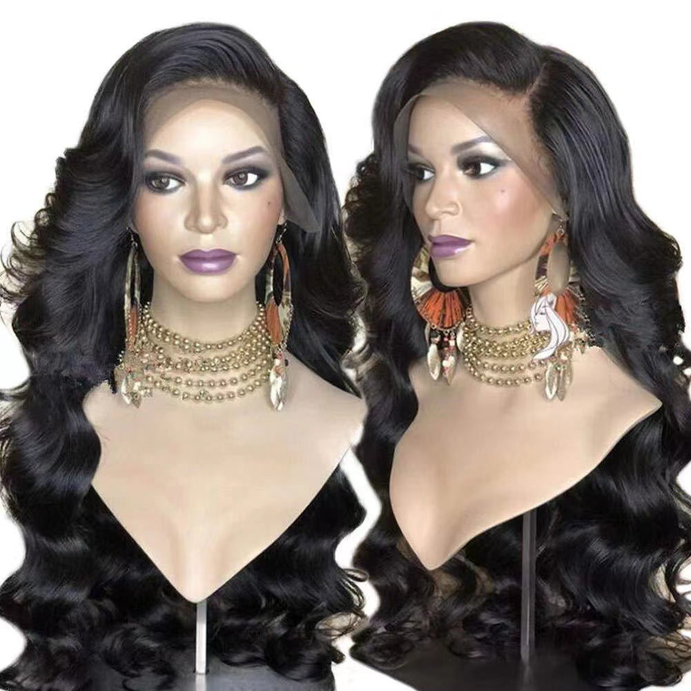 Women's Front Lace Curly Hair Black Medium Large Wave Wig Long Curls