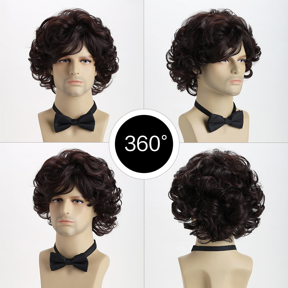 Men's Short Hair Fluffy Chemical Fiber Curly Head Men's Wig