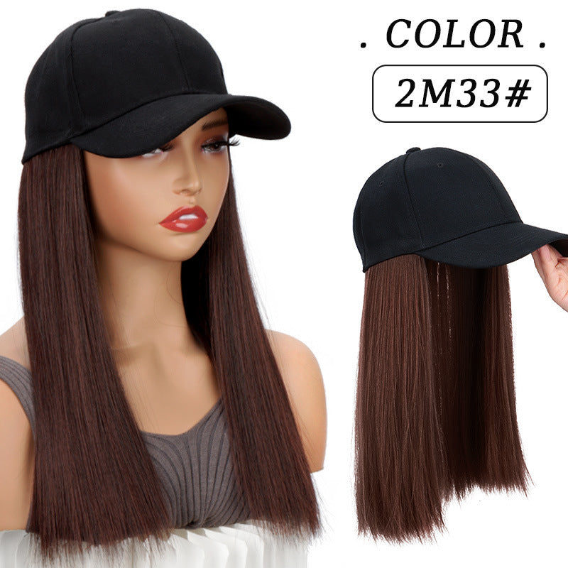 One-piece Hat Short Straight Hair Female Collarbone Length Haircut Wig Long Curls