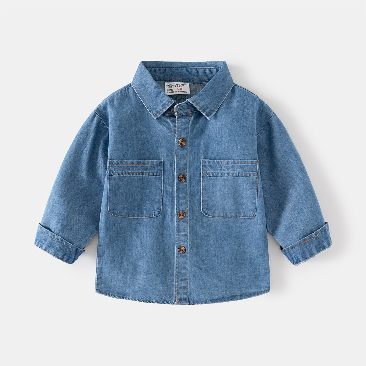 Children's Spring Denim Long-sleeved Leisure Washed Children's Shirt