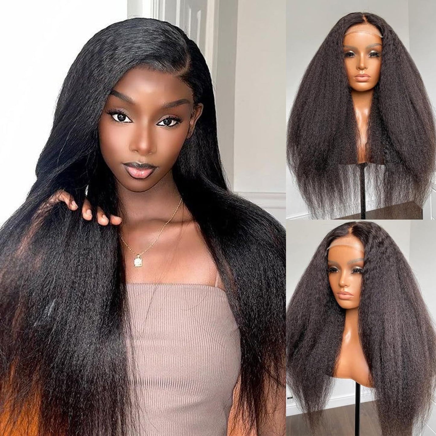 Head Cover Female Black Fluffy Long Real Hair Wig